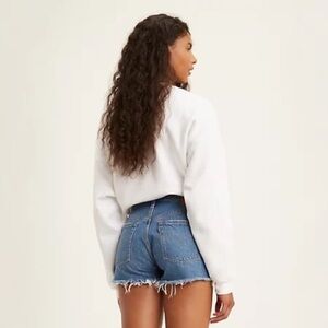 Levi’s premium denim shorts cut off button fly medium blue‎ 25 cotton